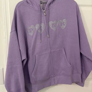 PINK Victoria's Secret Lavender Zip Hoodie with Rhinestone Heart